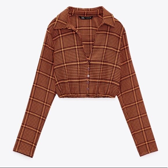 Zara Plaid Crop Shirt Size M - Picture 1 of 16
